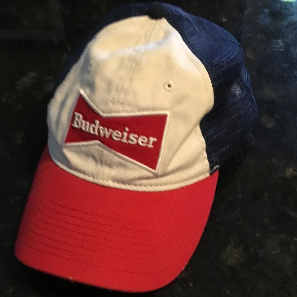 Budweiser Beer Snap Back Athletic Red White Navy Mesh Alcohol Baseball Hat
